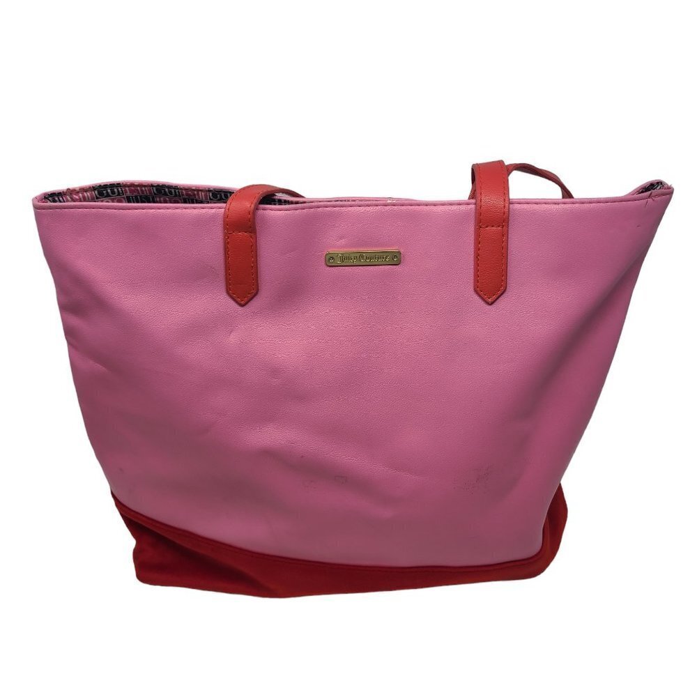 Juicy Couture Pink Red Velvet Shoulder Bag Tote Gold Charm Logo Just Say Oui